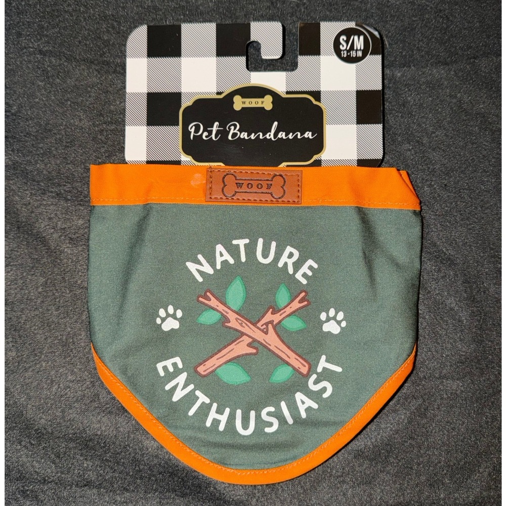 Woof Nature Enthusiast Pet Bandana Green Orange S/M 13-15in Neck Dog Accessory